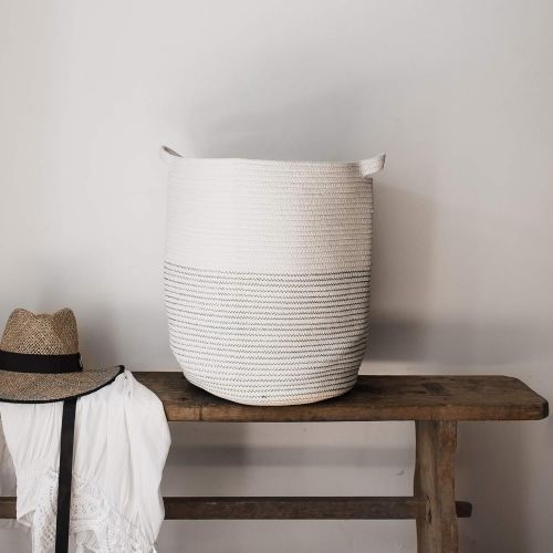  GooBloo Extra Large Woven Storage Baskets | 18 x 16 Decorative Blanket Basket, Use for Sofa Throws, Pillows, Towels, Toys or Nursery | Cotton Rope Organizer | Coiled Round White Laundry Ha