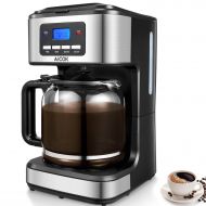 AICOK Programmable Coffee Maker, Aicok Coffee Maker 12 Cups, Drip Coffee Maker With Glass Coffee Pot, Programmable ClockTimer, Permanent Reusable Filter, Black and Silver.