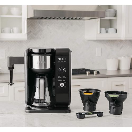 닌자 Ninja Hot and Cold Brewed System, Auto-iQ Tea and Coffee Maker with 6 Brew Sizes, 5 Brew Styles, Frother, Coffee & Tea Baskets with Glass Carafe (CP301)