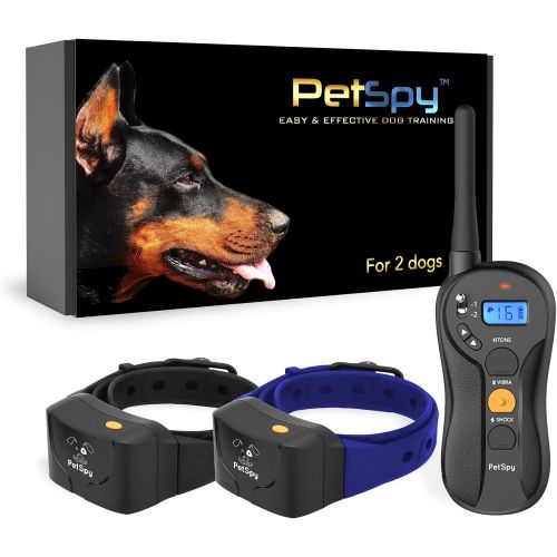  PetSpy P620B Dog Training Shock Collar for 2 Dogs with Vibration, Electric Shock, Beep; Fully Waterproof Remote Trainer with Two E-Collars, 10-120 lbs