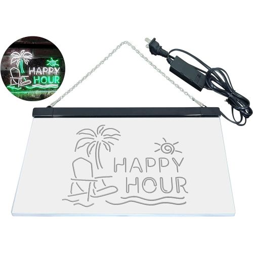  ADVPRO Happy Hour Relax Beach Sun Bar Dual Color LED Neon Sign White & Green 16 x 12 st6s43-i2558-wg