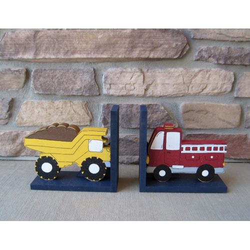  Lisabees Craft and Design Dump Truck and Fire Truck bookends for children library, bookshelf