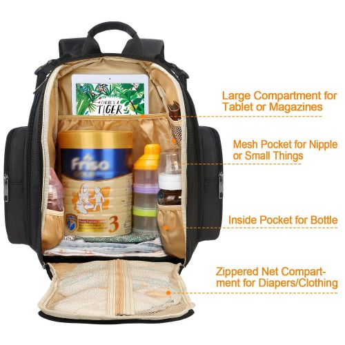  [아마존베스트]Mancro Backpack Diaper Bag, Waterproof Baby Travel Bag for Dad and Men, Large Multi-Function, Many Pockets, Lightweight, Stylish Diaper Backpack, Black