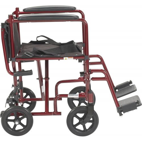  Drive Medical Deluxe Lightweight Aluminum Transport Wheelchair, Red, 17