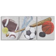 The Kids Room by Stupell Sports Balls 3-Pc Rectangle Wall Plaque Set, 11 x 0.5 x 15, Proudly Made in USA
