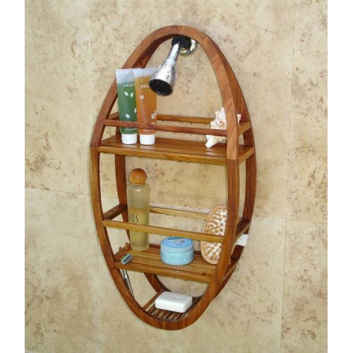  AquaTeak Patented Moa Oval Teak Shower Organizer