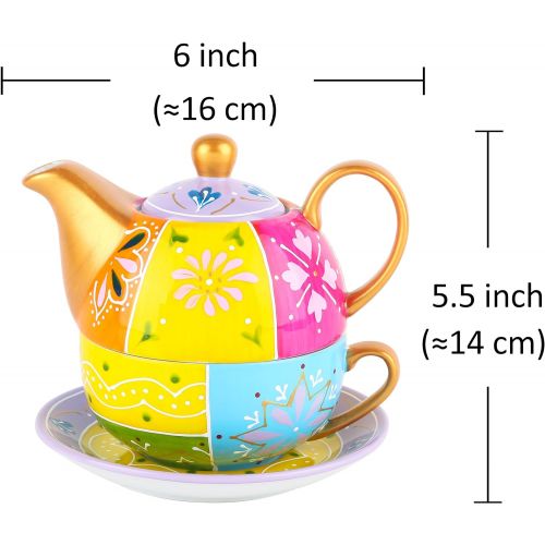  Artvigor, Tea for one Set, Porzellan Teeservice, 4-teilig, 400 ml + 300 ml, Bunt