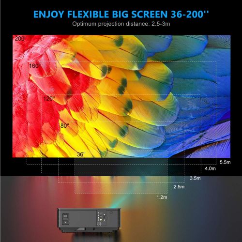 Projector, WiMiUS P18 3800 Lumens LED Projector Support 1080P 200 Display 50,000H LED Compatible with Amazon Fire TV Stick Laptop iPhone Android Phone Xbox Via HDMI USB VGA AV Blac