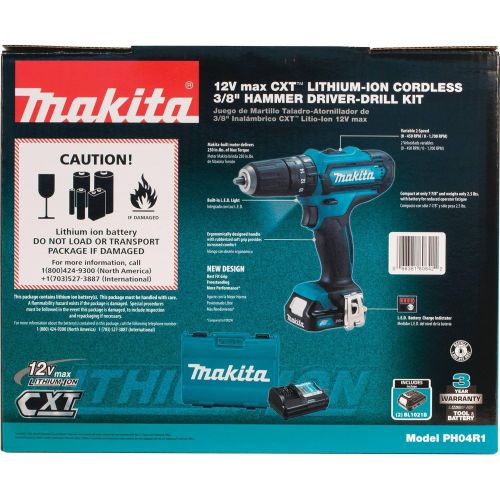 Makita PH04R1 12V Max CXT Lithium-Ion Cordless Hammer Driver-Drill Kit, 38