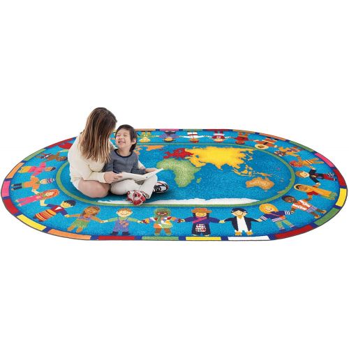  Joy Carpets Kid Essentials Early Childhood Oval Hands Around The World Rug, Multicolored, 54 x 78