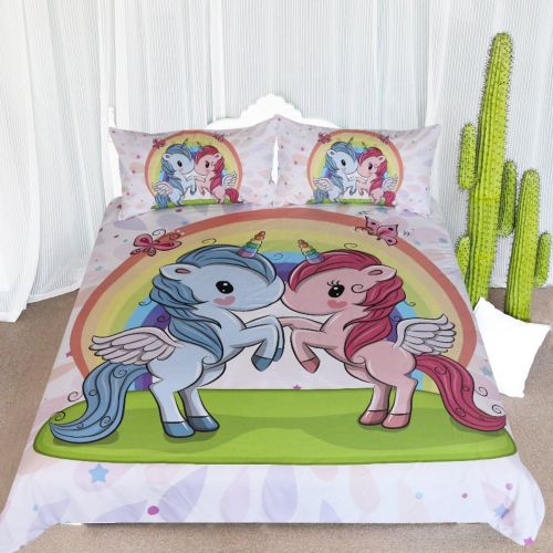  [아마존핫딜][아마존 핫딜] ARIGHTEX Rainbow Unicorn Bedding, 3 Pieces Kids Pegasus Bed Set, Pink Blue Pastel Duvet Cover, Love Gifts for Girlfriend Boyfriend (Twin)
