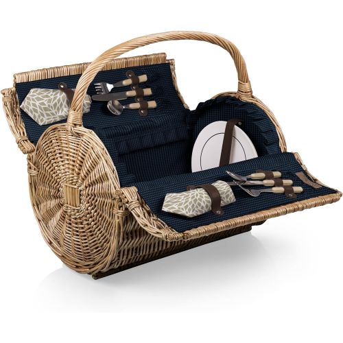  Picnic Time Dahlia Collection Barrel Picnic Basket with Service for Two, Brown