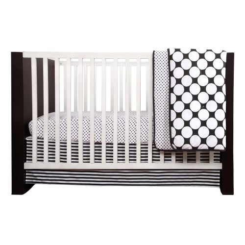  Bacati - Dotspin Stripes Blackwhite 10 Pc Crib Set Bumperfree
