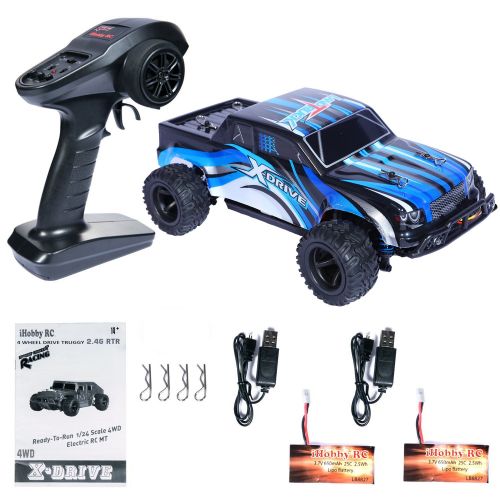  PLRB All Terrain RC Cars, 4x4 Off Road RC Trucks 18 MPH High Speed Racer 1:24 Scale Electric Remote Control Truck(7.9inch)-RC Truggy Shell RC Car for Kids, X-Drive Blue