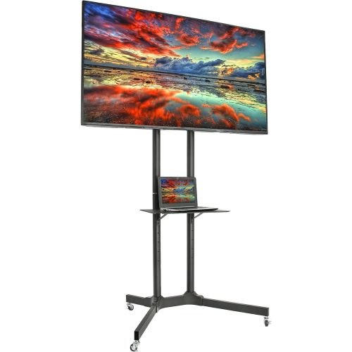 비보 VIVO Mobile TV Cart for 32-65 inch LCD LED Plasma Flat Panel Screen TVs up to 110 lbs | Pro Height Adjustable Rolling White Stand with Laptop Shelf, Locking Wheels - Max VESA 600x4