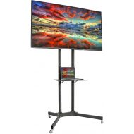 VIVO Mobile TV Cart for 32-65 inch LCD LED Plasma Flat Panel Screen TVs up to 110 lbs | Pro Height Adjustable Rolling Black Stand with Laptop Shelf & Locking Wheels - Max VESA 600x