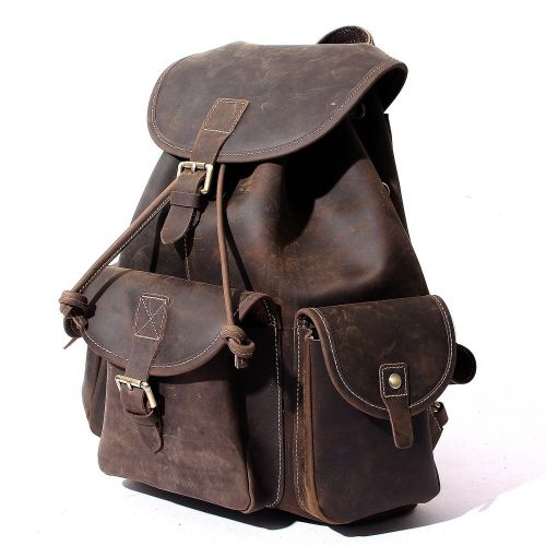 Leather Backpack, Berchirly Vintage Real Leather Travel Backpacks Rucksack School Laptop Camping Hiking Bag for College