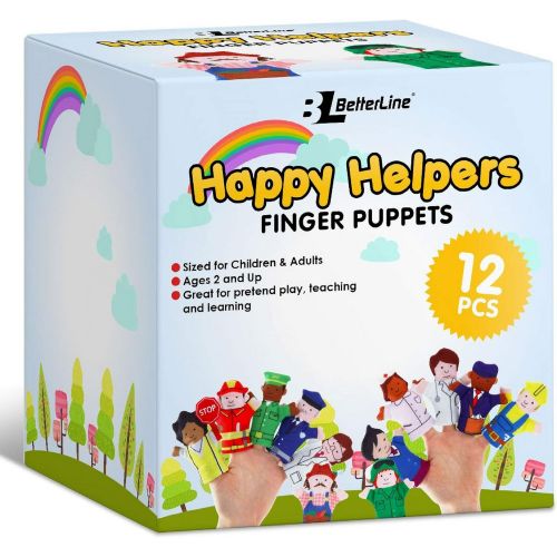  BETTERLINE Limited Edition Happy Helpers Finger Puppets 12-Piece Set - Teach and Learn with a Variety of Neighborhood People Characters - Free Bonus E-Book - For Families, Children, Kindergar