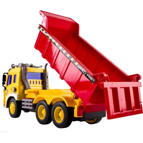  [아마존 핫딜] WolVol Friction Powered Dump Truck Toy - Premium Quality Plastic Heavy Equipment Vehicle Toy Battery Operated with Lights & Sounds - Fun Gift for All Occasions for Kids Boys Girls