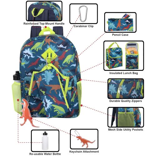  Trail maker Boys 6 in 1 Backpack Set With Lunch Bag, Pencil Case, Bottle, Keychain, Clip (Trucks)
