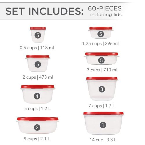  Rubbermaid Easy Find Lids Meal Prep Food Storage Containers, 60-Piece Set, Racer Red