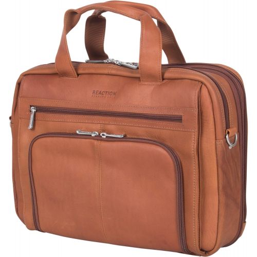  Kenneth Cole Reaction Colombian Leather Dual Compartment Expandable 15.6 Laptop Portfolio, Cognac