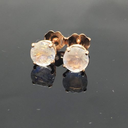  Outshine Designs 14K Rose Gold Genuine Rainbow Moonstone Stud Earrings - 14K Solid Gold Moonstone Studs - 6mm Moonstone Crystal Earrings - Diamond Alternative Studs - Rose Gold Studs