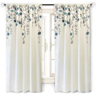 DriftAway Isabella Embroidered Room Darkening Window Curtain, Embroidered Crafted Flower, Set of 2, 50x84 (IvoryBlue)