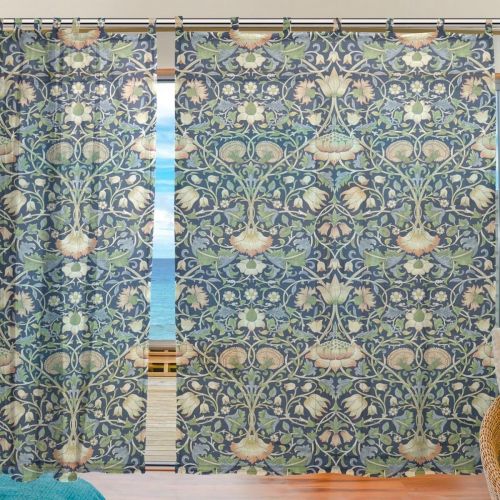  INGBAGS Bedroom Decor Living Room Decorations William Morris Prints Pattern Print Tulle Polyester Door Window Gauze Sheer Curtain Drape Two Panels Set 55x78 inch ,Set of 2