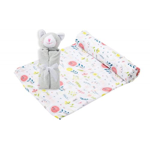  Angel Dear Swaddle and Blankie Gift Set, Hickory Dickory Dock with Grey Kitty