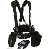 Contractor Pro Gatorback Electricians Combo Deluxe Package (Tool Belt, Suspenders, Gloves, Drill Holster) Ventilated Back Support Belt wSuspenders and Extras. For Electricians, Carpenters, Frame