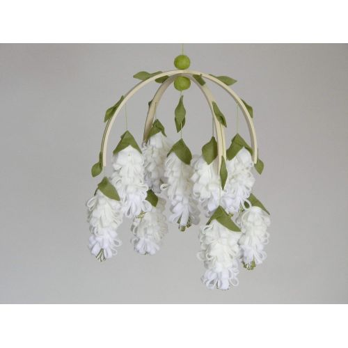  RainbowSmileShop White wisteria baby mobile Flower mobile Baby girl mobile White gold nursery decor Baby Mobiles Hanging Floral Mobile