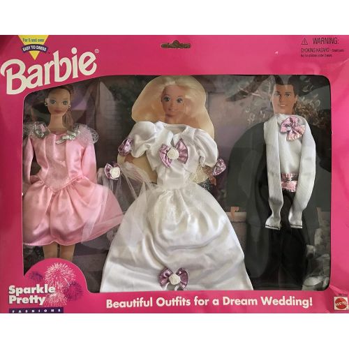 바비 Barbie Sparkle Pretty Fashions - Beautiful Wedding Outfits! Easy To Dress (1995 Arcotoys, Mattel)