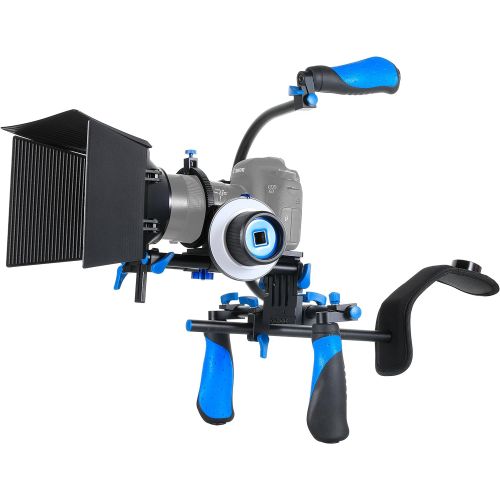 니워 MARSRE DSLR Shoulder Rig Film Making Kit with Follow Focus, Matte Box, C-Shape Mounting Bracket and Top Handle for All DSLR Video Cameras and DV Camcorders