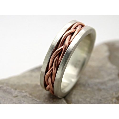  CrazyAss Jewelry Designs hand braided ring silver copper, unique wedding band silver copper, mens wedding ring, eternity ring, personalized ring mixed metal, cool mens ring two toned, unique anniversary gi