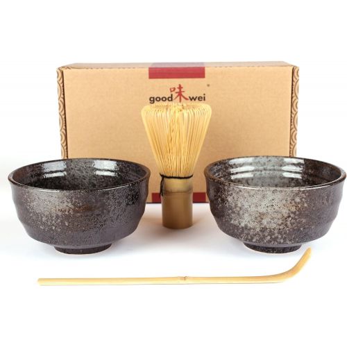  Goodwei Japanisches Matcha-Set Duo mit zwei Matcha-Schalen, aus Keramik