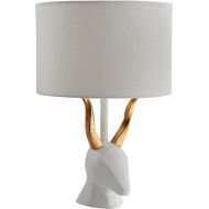 Rivet Modern Deer Head Ceramic Lamp With LED Bulb, 19.5H, White and Brass