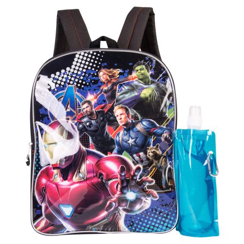 마블시리즈 Marvel Avengers Backpack Combo Set - Avengers Boys 3 Piece Backpack Set - Ironman & Captain America Backpack Waterbottle and Carabina (Black/Blue)