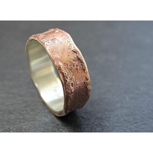  CrazyAss Jewelry Designs bronze ring silver band cool mens ring anniversary gift, mens wedding ring bronze, richly structured ring bronze engagement ring, wood grain ring