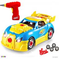 [아마존 핫딜] Play22 Take Apart Racing Car Toys - Build Your Own Toy Car with 30 Piece Constructions Set - Toy Car Comes with Engine Sounds & Lights & Drill with Toy Tools for Kids - Newest Version - O