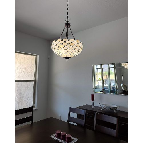  Amora Lighting AM1117HL18 Tiffany Style Ceiling Hanging Pendant Lamp 18-Inch 2 Lights, White