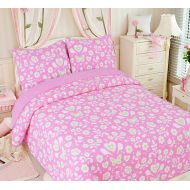 AmazonBasics Cozy Line Home Fashions Orchid Lola Bedding Quilt Set, Floral Pink Light Purple Grey Flower Print, 100% Cotton Reversible Bedspread, Coverlet for Kids Girls (Orchid Sunflower, Twin