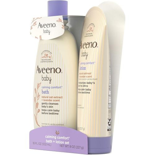  [아마존베스트]Aveeno Baby Calming Comfort Bath & Lotion Set with Natural Oat Extract, Lavender & Vanilla, 2 Items
