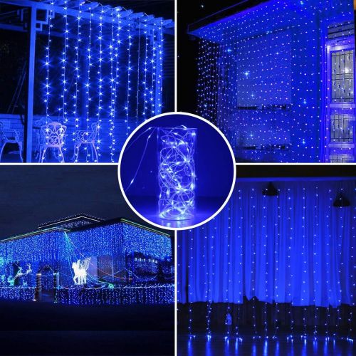  [아마존 핫딜] [아마존핫딜]AMIR 2019 New Window Curtain String Lights, 300 LED USB Powered String Lights, 4 Music Control Modes 8 Lighting Modes Waterproof Decorative Lights for Wedding, Homes, Party, Bedroom (Bl