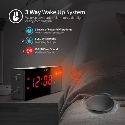  ILuv iLuv TimeShaker Boom - (Upgraded) 1.4 Jumbo LED Dual Alarm Clock with Wireless 3 Level Vibrating Shaker, Alert Light, Panic Sound Adjuster, USB Charging Port, 5 Level Dimmer and AC