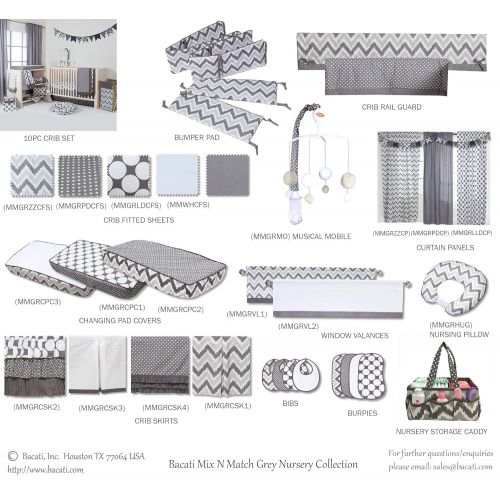  Bacati Dots and Chevron 4-in-1 Cotton Baby Crib Bedding Set, Bumper Pad, Grey