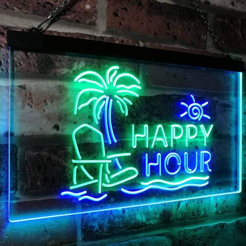  Visit the ADVPRO Store ADVPRO Happy Hour Relax Beach Sun Bar Dual Color LED Neon Sign Green & Blue 16 x 12 st6s43-i2558-gb