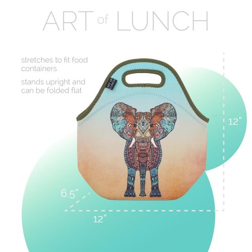  Art of Lunch Neoprene Lunch Bag - Artist Monika Strigel (Germany) and Art of Livn Have Partnered to Donate $.40 of Every Sale to The David Sheldrick Wildlife Trust - Elephant