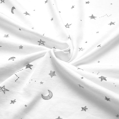  American Baby Company Crib and Toddler Bundle, Mattress Pad, Fitted Sheet, Muslin Swaddle Blanket, Grey Stars and Moon, for Boys and Girls