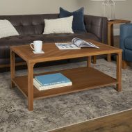 WE Furniture Wood Farmhouse Coffee Table with Storage for Living Room, 42, Caramel